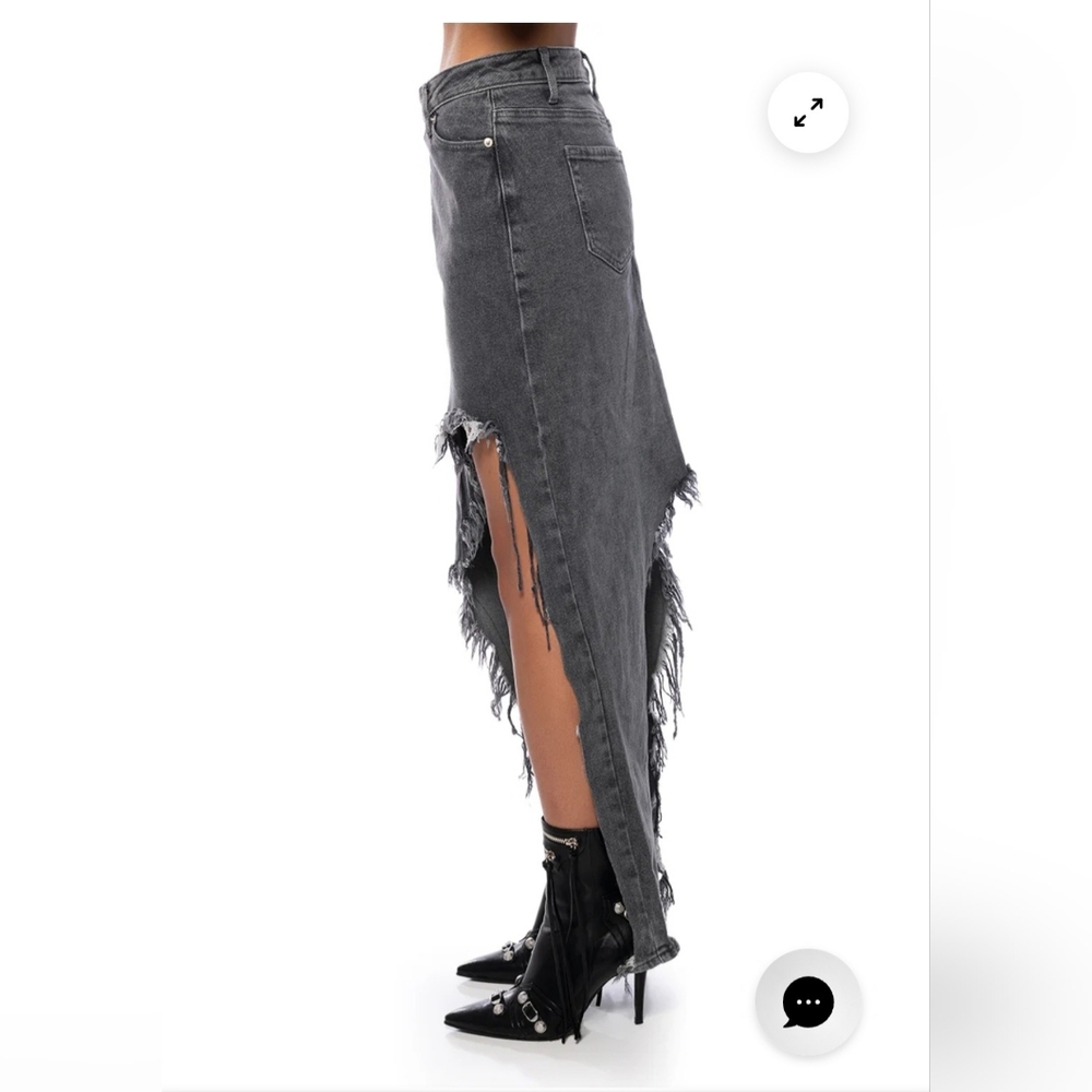 AKIRA Just Wanna Dance Black Distressed Denim Hi-Lo Skirt - Picture 6 of 8